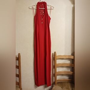 Gunne Sax Vintage Red Dress 70s 80s 90s Gown Jewel Embellishment Sexy Red Gown